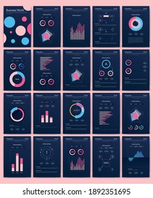 Modern infographic vector elements for business brochures. Use in website, corporate brochure, advertising and marketing. Pie charts, line graphs, bar graphs and timelines.