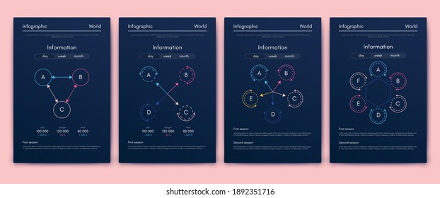 Elementos vectores de infografía modernos para folletos comerciales. Uso en sitios web, folletos corporativos, publicidad y marketing. Gráficos, gráficos de líneas, gráficos de barras y líneas de tiempo.