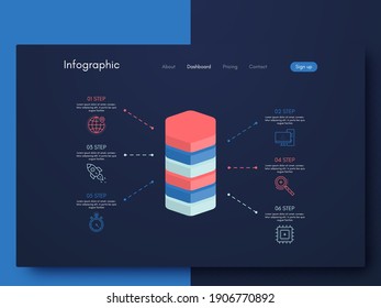 Elementos vectores de infografía modernos para folletos comerciales. Uso en sitios web, folletos corporativos, publicidad y marketing. Gráficos, gráficos de líneas, gráficos de barras y líneas de tiempo.