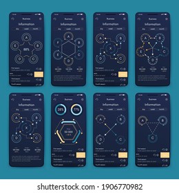 Elementos vectores de infografía modernos para folletos comerciales. Uso en sitios web, folletos corporativos, publicidad y marketing. Gráficos, gráficos de líneas, gráficos de barras y líneas de tiempo.