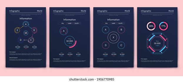 Modern infographic vector elements for business brochures. Use in website, corporate brochure, advertising and marketing. Pie charts, line graphs, bar graphs and timelines.