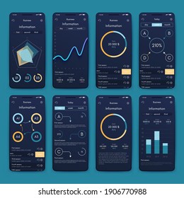 Elementos vectores de infografía modernos para folletos comerciales. Uso en sitios web, folletos corporativos, publicidad y marketing. Gráficos, gráficos de líneas, gráficos de barras y líneas de tiempo.