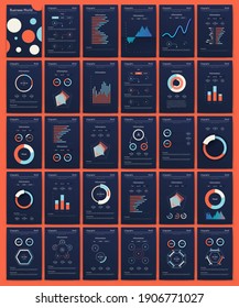 Modern infographic vector elements for business brochures. Use in website, corporate brochure, advertising and marketing. Pie charts, line graphs, bar graphs and timelines.