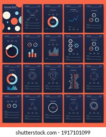 Modern infographic vector elements for business brochures. Use in website, corporate brochure, advertising and marketing. Pie charts, line graphs, bar graphs and timelines.