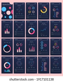 Modern infographic vector elements for business brochures. Use in website, corporate brochure, advertising and marketing. Pie charts, line graphs, bar graphs and timelines.