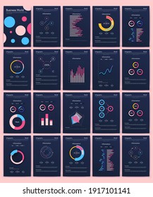 Modern infographic vector elements for business brochures. Use in website, corporate brochure, advertising and marketing. Pie charts, line graphs, bar graphs and timelines.