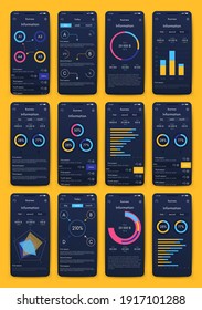 Modern infographic vector elements for business brochures. Use in website, corporate brochure, advertising and marketing. Pie charts, line graphs, bar graphs and timelines.