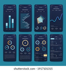 Modern infographic vector elements for business brochures. Use in website, corporate brochure, advertising and marketing. Pie charts, line graphs, bar graphs and timelines.