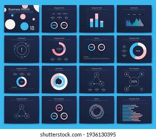 Modern infographic vector elements for business brochures. Use in website, corporate brochure, advertising and marketing. Pie charts, line graphs, bar graphs and timelines.