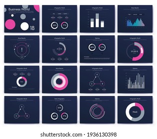 Elementos vectores de infografía modernos para folletos comerciales. Uso en sitios web, folletos corporativos, publicidad y marketing. Gráficos, gráficos de líneas, gráficos de barras y líneas de tiempo.