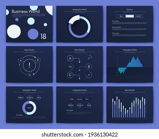 Elementos vectores de infografía modernos para folletos comerciales. Uso en sitios web, folletos corporativos, publicidad y marketing. Gráficos, gráficos de líneas, gráficos de barras y líneas de tiempo.