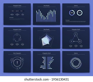 Elementos vectores de infografía modernos para folletos comerciales. Uso en sitios web, folletos corporativos, publicidad y marketing. Gráficos, gráficos de líneas, gráficos de barras y líneas de tiempo.