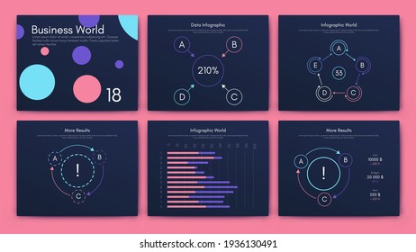 Elementos vectores de infografía modernos para folletos comerciales. Uso en sitios web, folletos corporativos, publicidad y marketing. Gráficos, gráficos de líneas, gráficos de barras y líneas de tiempo.