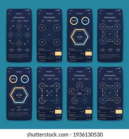 Modern infographic vector elements for business brochures. Use in website, corporate brochure, advertising and marketing. Pie charts, line graphs, bar graphs and timelines.