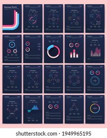 Modern infographic vector elements for business brochures. Use in website, corporate brochure, advertising and marketing. Pie charts, line graphs, bar graphs and timelines.