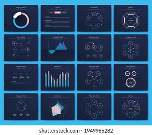 Elementos vectores de infografía modernos para folletos comerciales. Uso en sitios web, folletos corporativos, publicidad y marketing. Gráficos, gráficos de líneas, gráficos de barras y líneas de tiempo.