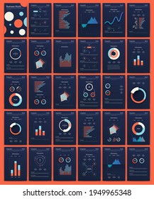Modern infographic vector elements for business brochures. Use in website, corporate brochure, advertising and marketing. Pie charts, line graphs, bar graphs and timelines.