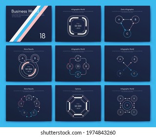 Modern infographic vector elements for business brochures. Use in website, corporate brochure, advertising and marketing. Pie charts, line graphs, bar graphs and timelines.