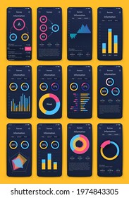 Modern infographic vector elements for business brochures. Use in website, corporate brochure, advertising and marketing. Pie charts, line graphs, bar graphs and timelines.