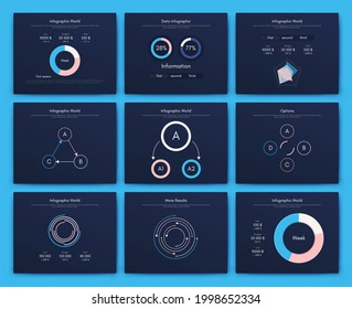 Modern infographic vector elements for business brochures. Use in website, corporate brochure, advertising and marketing. Pie charts, line graphs, bar graphs and timelines.