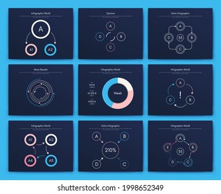 Modern infographic vector elements for business brochures. Use in website, corporate brochure, advertising and marketing. Pie charts, line graphs, bar graphs and timelines.