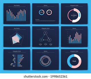 Elementos vectores de infografía modernos para folletos comerciales. Uso en sitios web, folletos corporativos, publicidad y marketing. Gráficos, gráficos de líneas, gráficos de barras y líneas de tiempo.