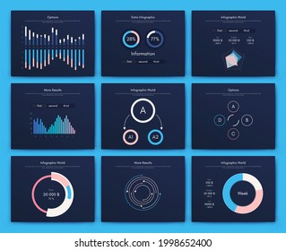 Modern infographic vector elements for business brochures. Use in website, corporate brochure, advertising and marketing. Pie charts, line graphs, bar graphs and timelines.