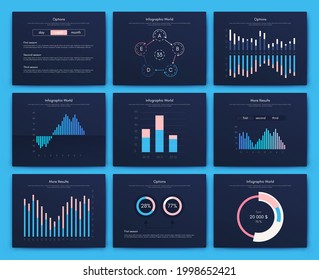 Modern infographic vector elements for business brochures. Use in website, corporate brochure, advertising and marketing. Pie charts, line graphs, bar graphs and timelines.