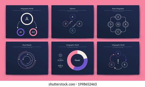 Modern infographic vector elements for business brochures. Use in website, corporate brochure, advertising and marketing. Pie charts, line graphs, bar graphs and timelines.