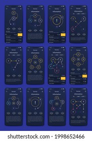 Moderne Infografik-Vektorelemente für Geschäftsbroschüren. Verwendung auf Website, Corporate Broschüre, Werbung und Marketing. Pie-Diagramme, Zeilentafeln, Strichgraphen und Zeitachsen.