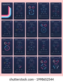 Elementos vectores de infografía modernos para folletos comerciales. Uso en sitios web, folletos corporativos, publicidad y marketing. Gráficos, gráficos de líneas, gráficos de barras y líneas de tiempo.