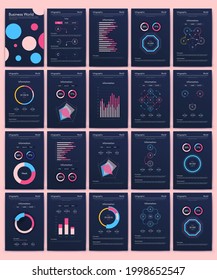 Elementos vectores de infografía modernos para folletos comerciales. Uso en sitios web, folletos corporativos, publicidad y marketing. Gráficos, gráficos de líneas, gráficos de barras y líneas de tiempo.