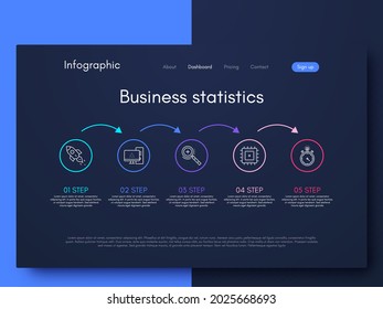 Elementos vectores de infografía modernos para folletos comerciales. Uso en sitios web, folletos corporativos, publicidad y marketing. Gráficos, gráficos de líneas, gráficos de barras y líneas de tiempo.