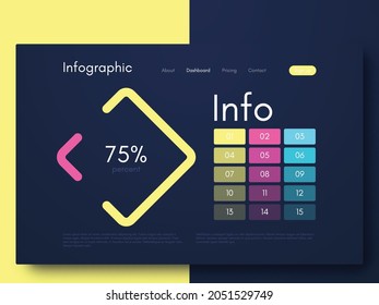 Elementos vectores de infografía modernos para folletos comerciales. Uso en sitios web, folletos corporativos, publicidad y marketing. Gráficos, gráficos de líneas, gráficos de barras y líneas de tiempo.