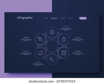 Elementos de Vector de infografía moderna para folletos de negocios. Uso en Sitio web, folleto corporativo, publicidad y marketing. Gráficos circulares, de líneas, de barras y de tiempo.