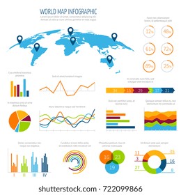 Modern infographic vector template with 3d world map and charts. Business world graphic and chart for presentation illustration