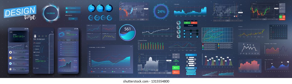 Modern modern infographic vector template with statistics graphs and finance charts. Diagram template and chart graph, graphic information visualization illustration