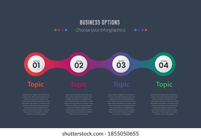 Modern infographics with 4 options template, infographics designs with paper sheets, infographics icons for 4 steps and topic. Vector,  used for web design and workflow layout.