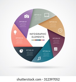 Modern infographics 7 options banner, vector illustration. Can be used for workflow layout, diagram, number options, web design.