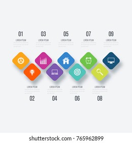 Modern infographics with 9 square. Vector. Can be used for web design, timeline and workflow layout