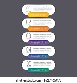 Modern infographics business design with 5 option concepts, parts, steps or processes can be used for workflow layout, diagram, number options, web design. infographic element.