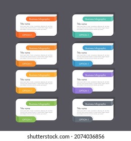 Modern infographics business design with 8 option concepts, parts, steps or processes can be used for workflow layout, diagram, number options, web design. infographic element.