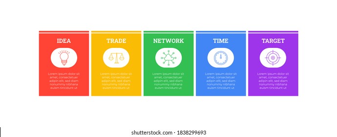 Modern infographics design with five steps icons. Chart process template. Modern vector for company or corporate business project and presentation. 