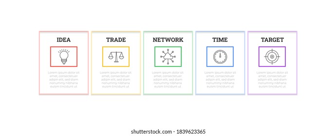 Modern infographics design with five target. Chart process template. Modern vector for company or corporate business project and presentation. 