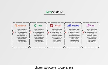Modern infographics design template with circles and marketing icons.Business concept with 5 options, steps or process.Vector illustration.