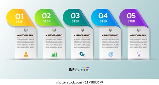 Modern Infographics design template, paper origami concept with 5 steps or options, can be used for workflow layout, diagram, annual report, web design. Creative banner,label vector.
