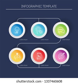 Modern infographics design vector and marketing icons can be used for topics like economics, finances, workflow, web design. Business data visualization with 6 options, steps or processes.