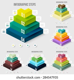 Modern infographics element number template. Set  of pyramid steps. Vector illustration. can be used for workflow layout, diagram, business step options, banner, web design