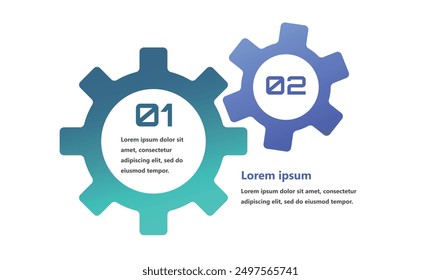 Modern infographics with elements in the form of gears that symbolize the process of an idea or strategy in business. The elements are interconnected, creating a sense of network and support.