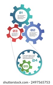 Modern infographics with elements in the form of gears that symbolize the process of an idea or strategy in business. The elements are interconnected, creating a sense of network and support.